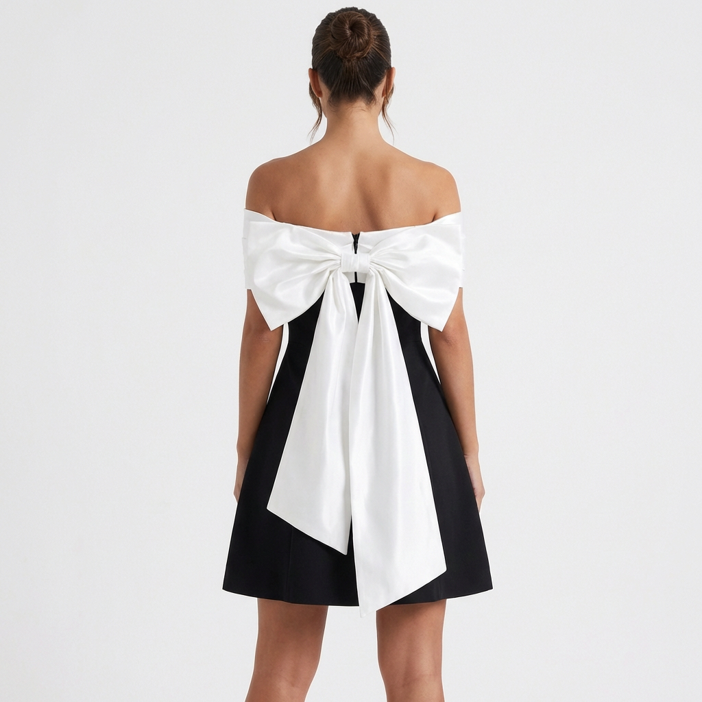 Ava | Women's Chic Off-Shoulder Contrast Band Mini Flare Dress