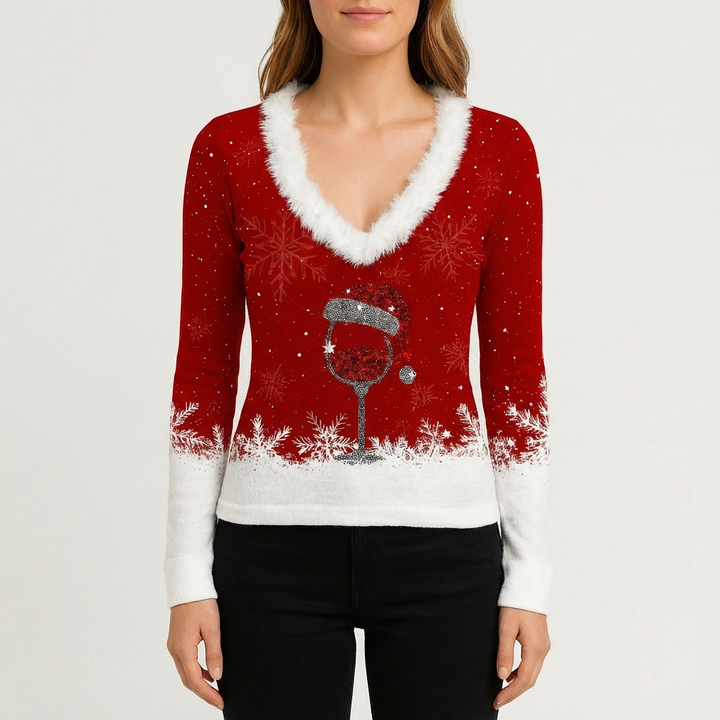 Cara | Women's Long Sleeve V-Neck Christmas Top