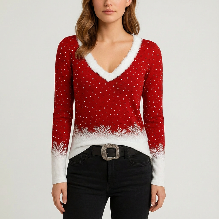 Cara | Women's Long Sleeve V-Neck Christmas Top