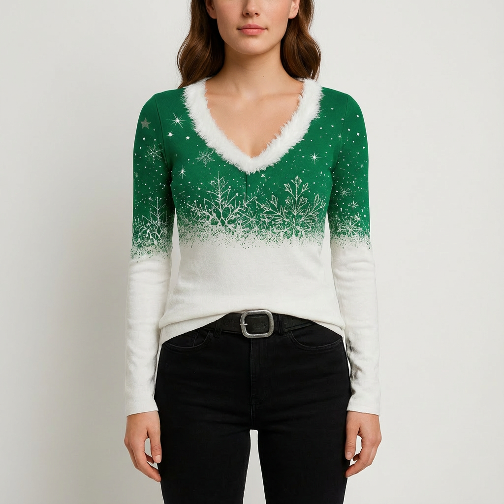 Cara | Women's Long Sleeve V-Neck Christmas Top