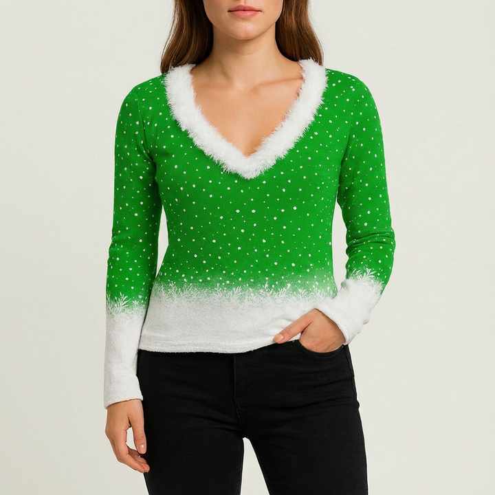 Cara | Women's Long Sleeve V-Neck Christmas Top