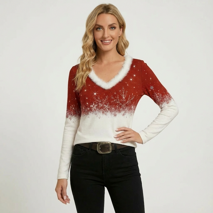 Cara | Women's Long Sleeve V-Neck Christmas Top