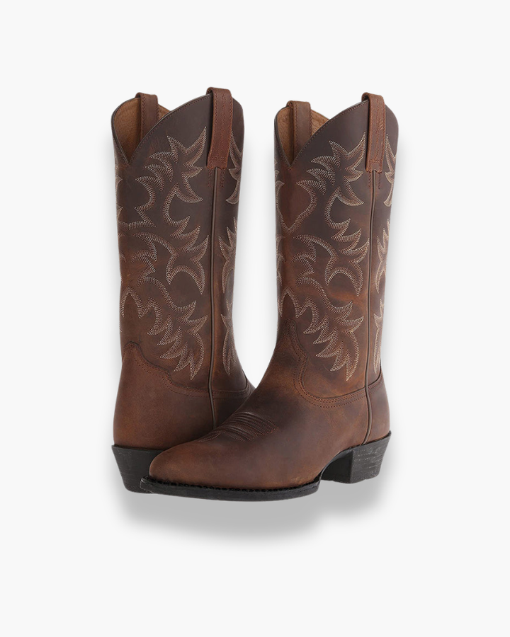 Charlotte | Women's Cowgirl Boots With Embroidered Detail And Stacked Heel | Western