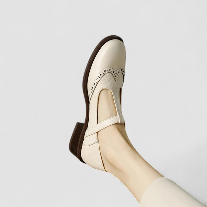 Charlotte | Women's Mary Jane Shoes With Brogue Detail And Block Heel | Vintage