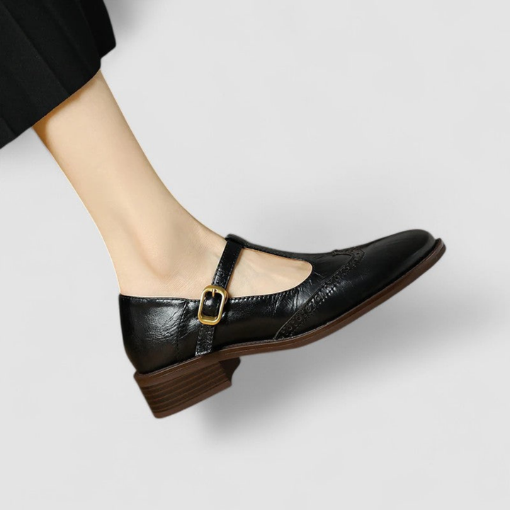 Charlotte | Women's Mary Jane Shoes With Brogue Detail And Block Heel | Vintage