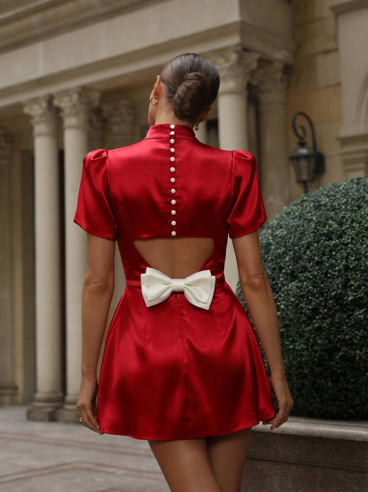 Charlotte | Women's White Graduation Dress With Puff Sleeves And High Neck | Elegant