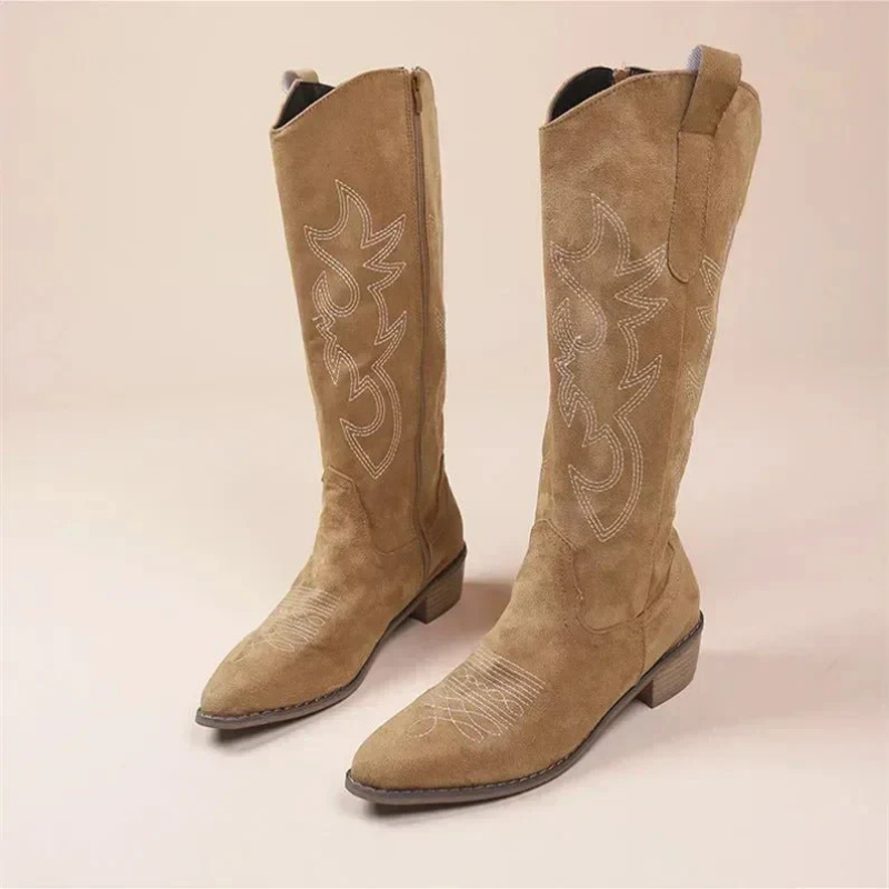 Emma | Women's Cowgirl Boots With Embroidered Stitching And Side Zipper | Classic