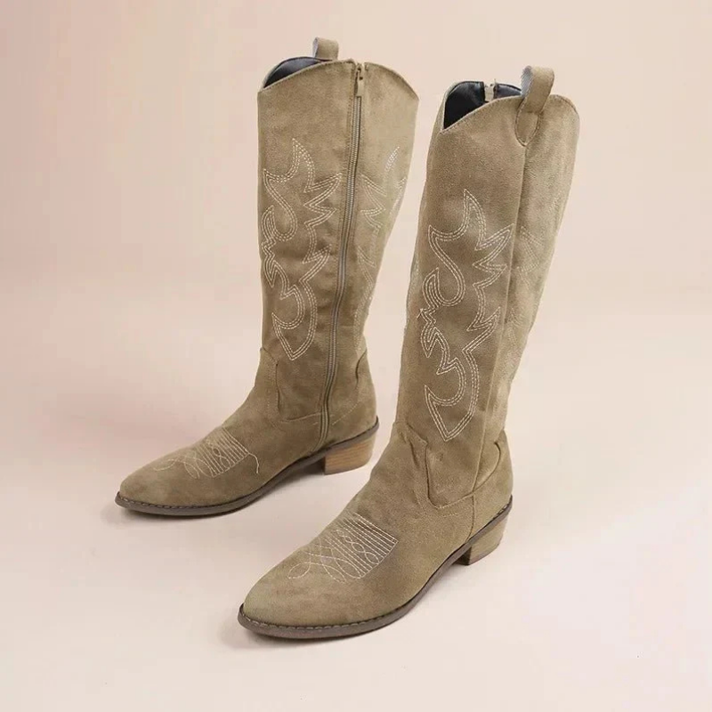 Emma | Women's Cowgirl Boots With Embroidered Stitching And Side Zipper | Classic