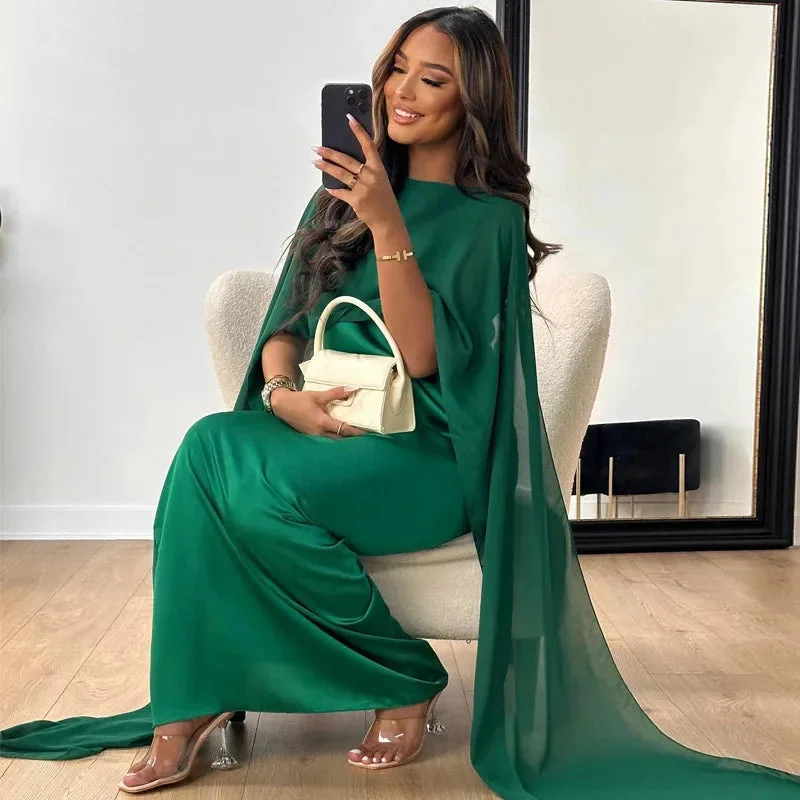 Emma | Women's Wedding Guest Dresses With Cape Sleeves And Draped Silhouette | Luxurious