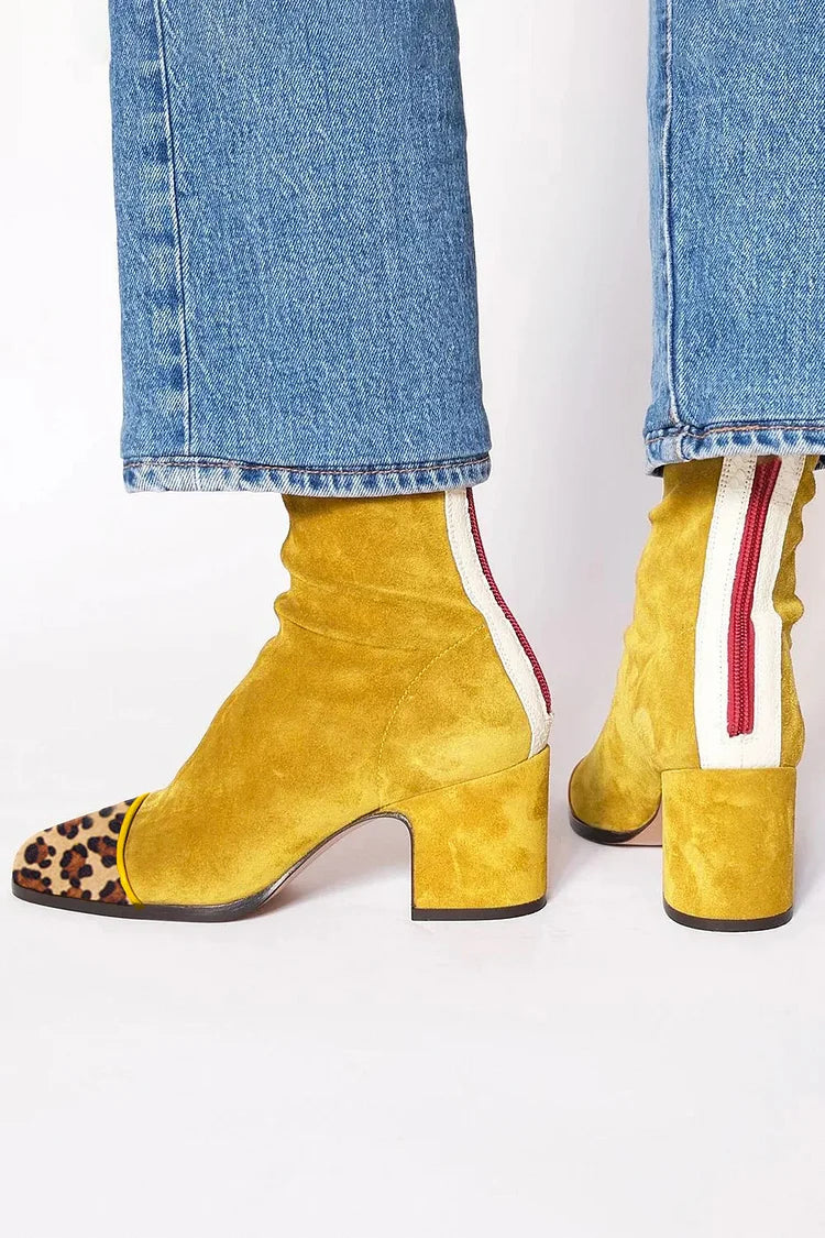 Goldie | Women's Yellow Retro Block Heel Ankle Boots