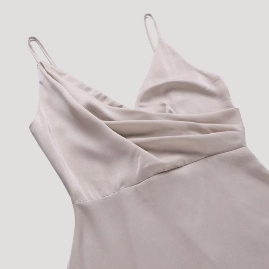 Harper | Women's Wedding Guest Dresses With Draped Neckline And High Slit | Alluring