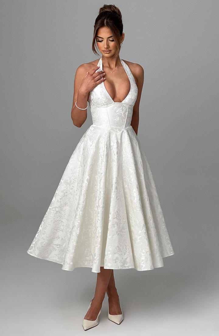 Harper | Women's Wedding Guest Dresses With Halter Neckline And Full Skirt | Feminine