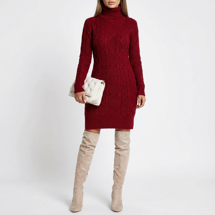 Jocelyn | Women's Turtleneck Cable Knit Sweater Dress