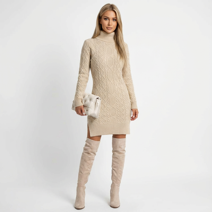 Jocelyn | Women's Turtleneck Cable Knit Sweater Dress