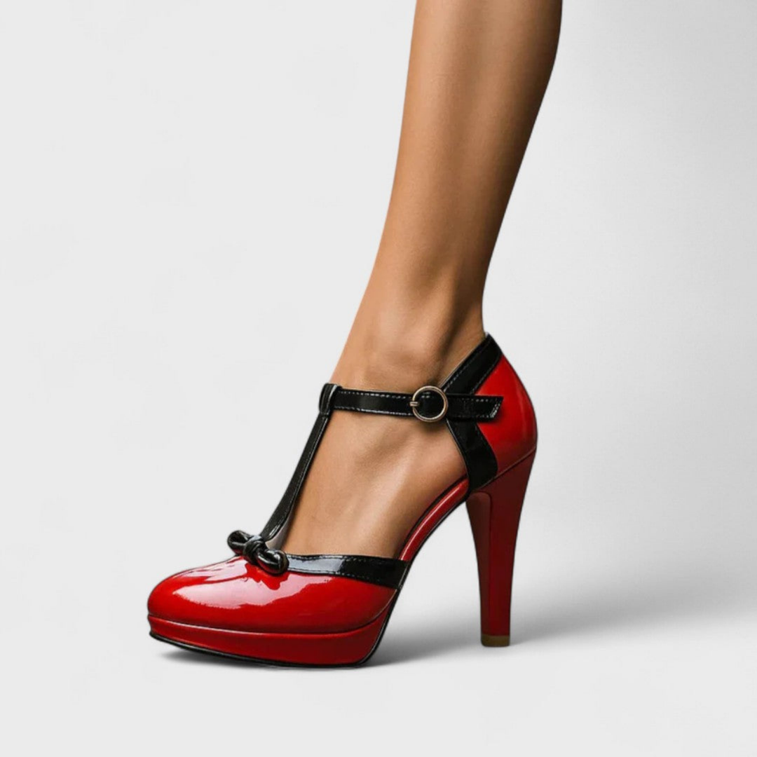 Lillith | Women's Leather T-Strap Platform Heels With Bow