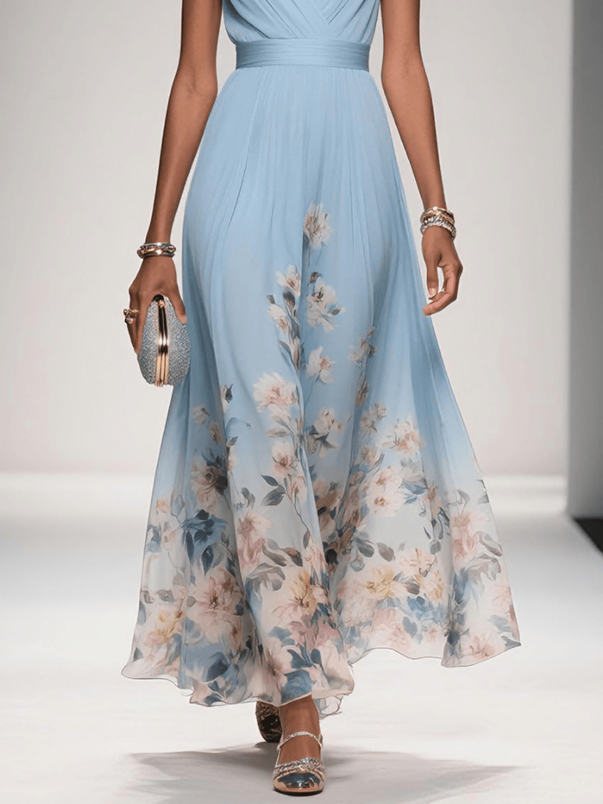 Madison | Women's Floral Dress With Wrap V-Neckline And Flowing Skirt | Elegant
