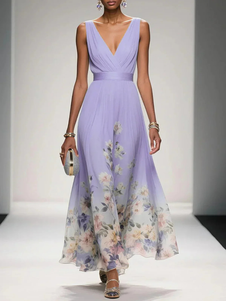 Madison | Women's Floral Dress With Wrap V-Neckline And Flowing Skirt | Elegant