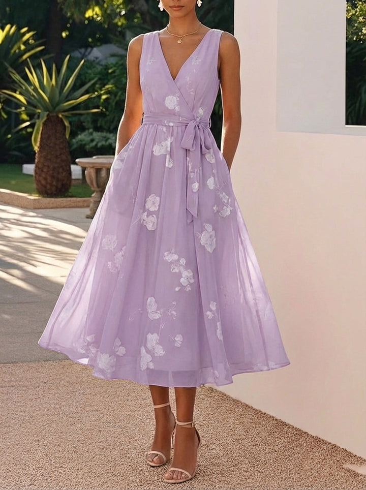 Olivia | Women's Cocktail Dresses With V-Neckline And Tie Waist | Romantic