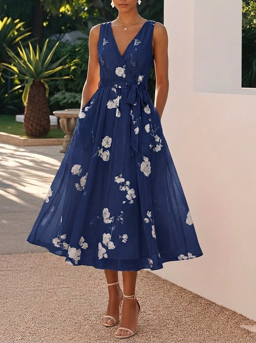 Olivia | Women's Cocktail Dresses With V-Neckline And Tie Waist | Romantic