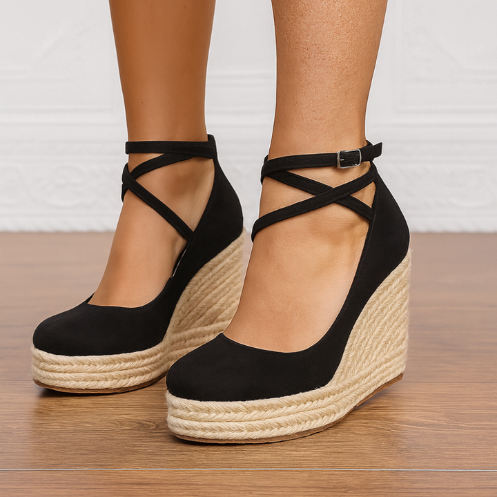 Olivia | Women's Wedge Sandals With Crisscross Ankle Strap And Closed Toe | Boho