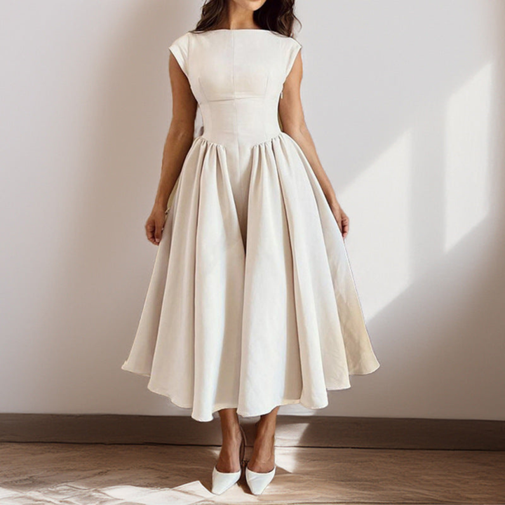 Olivia | Women's White Graduation Dress With Cap Sleeves And Full Skirt | Classic