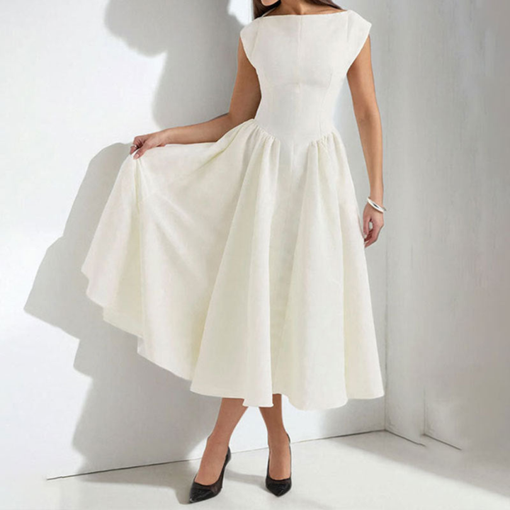 Olivia | Women's White Graduation Dress With Cap Sleeves And Full Skirt | Classic