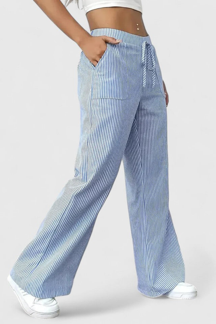 Remy | Women's Casual Striped Drawstring Wide-Leg Pants