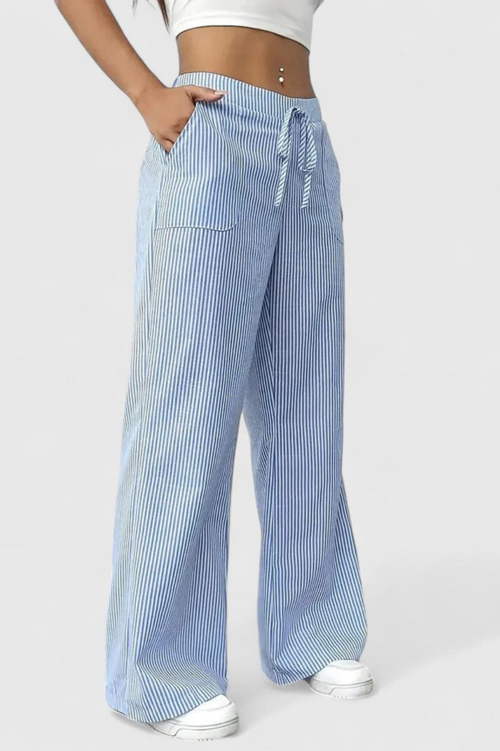 Remy | Women's Casual Striped Drawstring Wide-Leg Pants