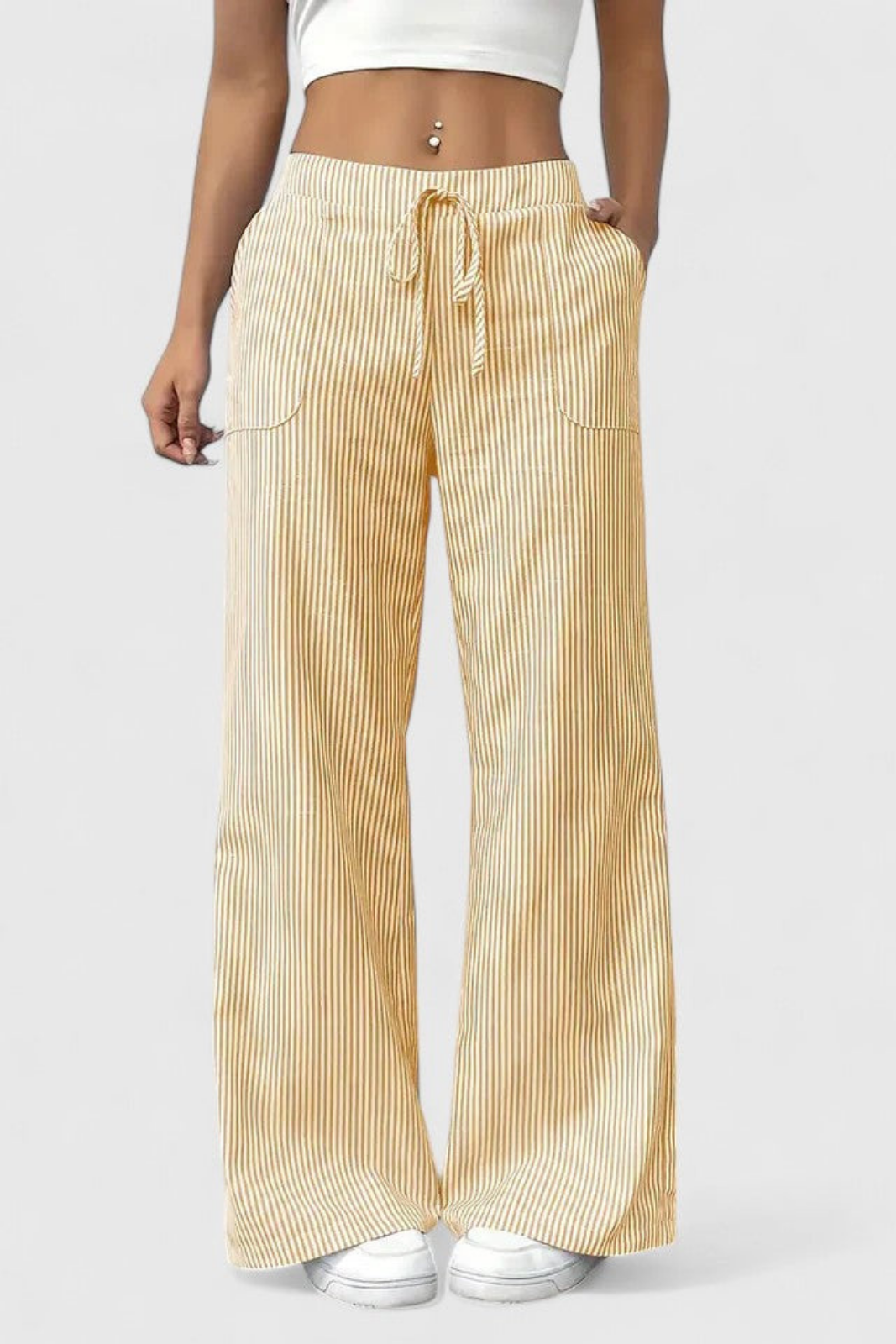 Remy | Women's Casual Striped Drawstring Wide-Leg Pants