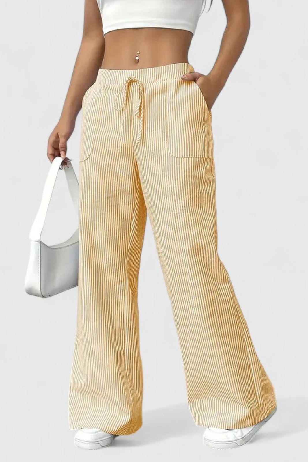 Remy | Women's Casual Striped Drawstring Wide-Leg Pants