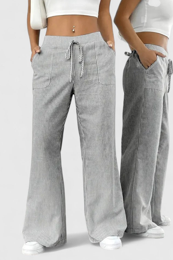 Remy | Women's Casual Striped Drawstring Wide-Leg Pants