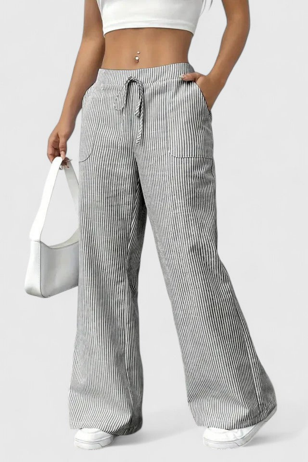 Remy | Women's Casual Striped Drawstring Wide-Leg Pants