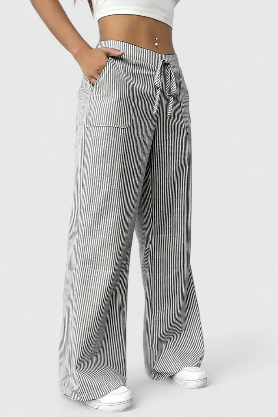 Remy | Women's Casual Striped Drawstring Wide-Leg Pants