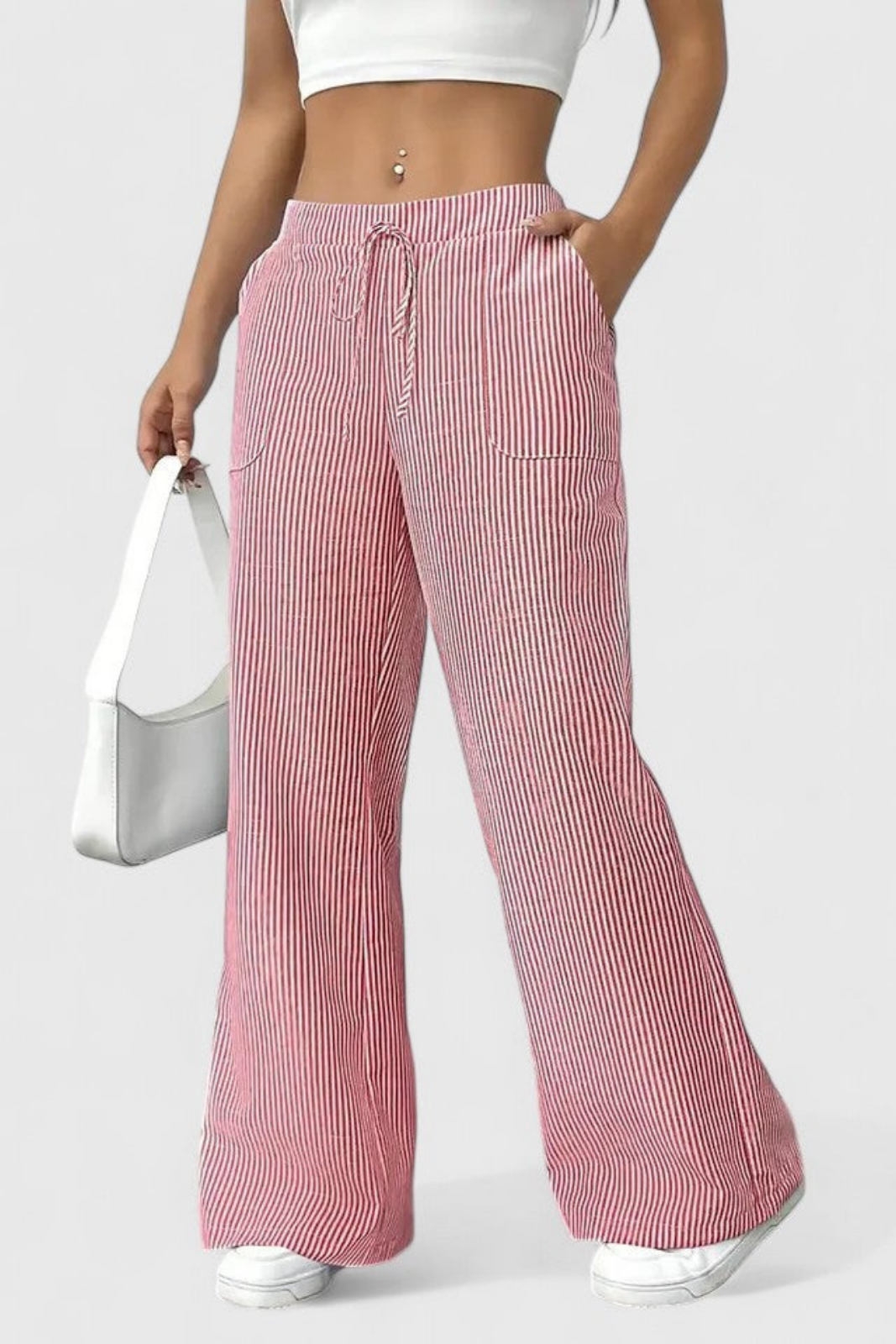 Remy | Women's Casual Striped Drawstring Wide-Leg Pants