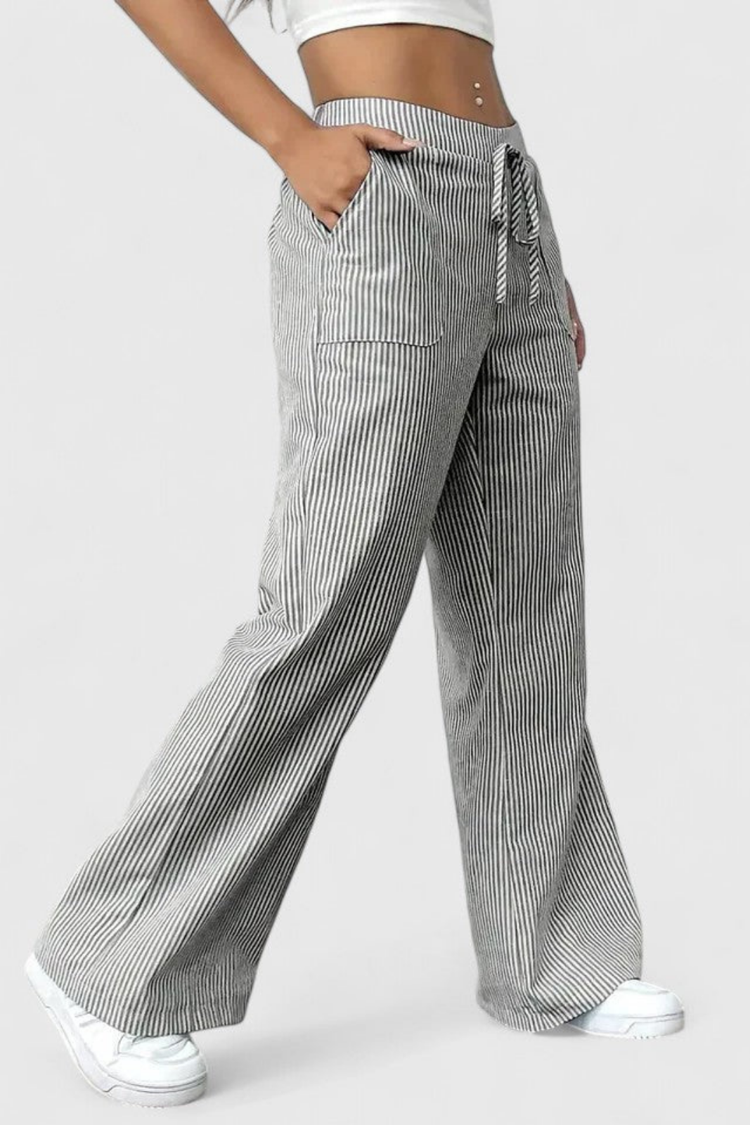 Remy | Women's Casual Striped Drawstring Wide-Leg Pants