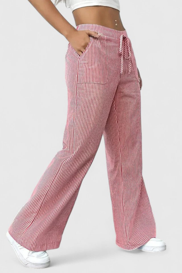Remy | Women's Casual Striped Drawstring Wide-Leg Pants
