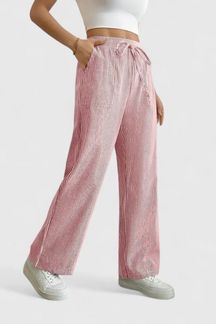 Remy | Women's Casual Striped Drawstring Wide-Leg Pants