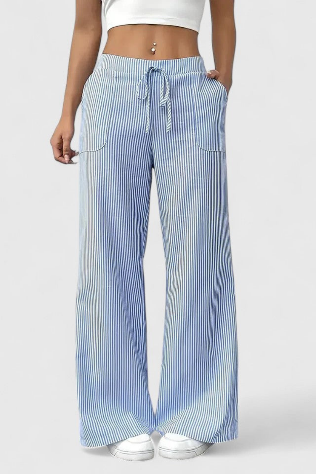 Remy | Women's Casual Striped Drawstring Wide-Leg Pants