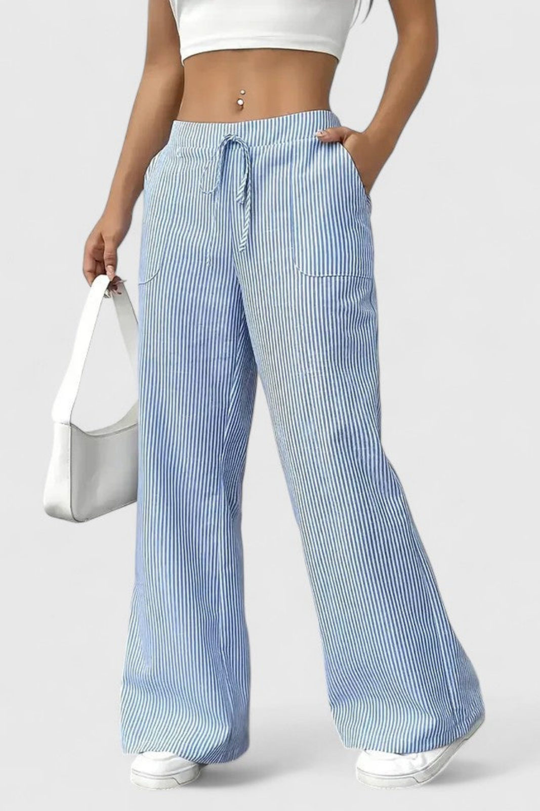 Remy | Women's Casual Striped Drawstring Wide-Leg Pants