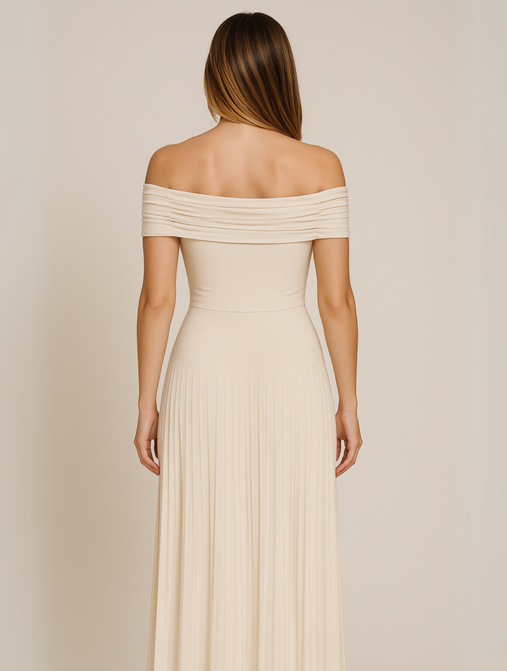 Sophia | Women's Wedding Guest Dresses With Off-Shoulder Design And Pleated Skirt | Elegant
