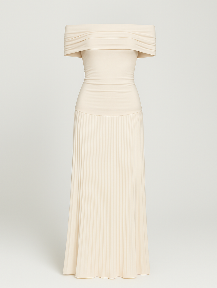 Sophia | Women's Wedding Guest Dresses With Off-Shoulder Design And Pleated Skirt | Elegant