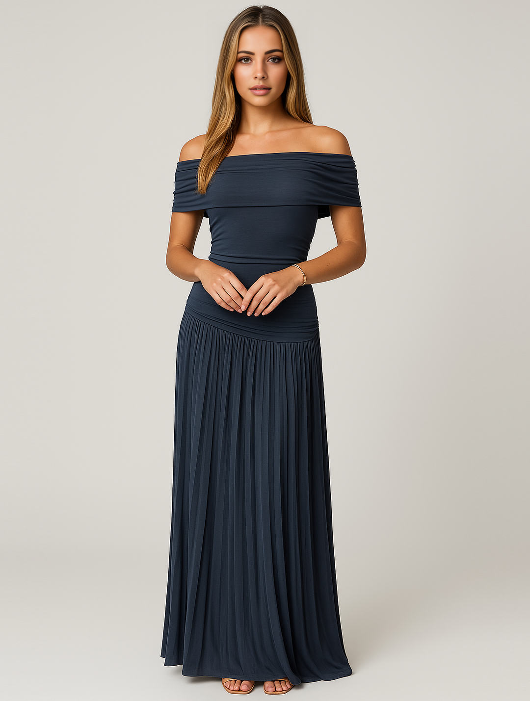 Sophia | Women's Wedding Guest Dresses With Off-Shoulder Design And Pleated Skirt | Elegant