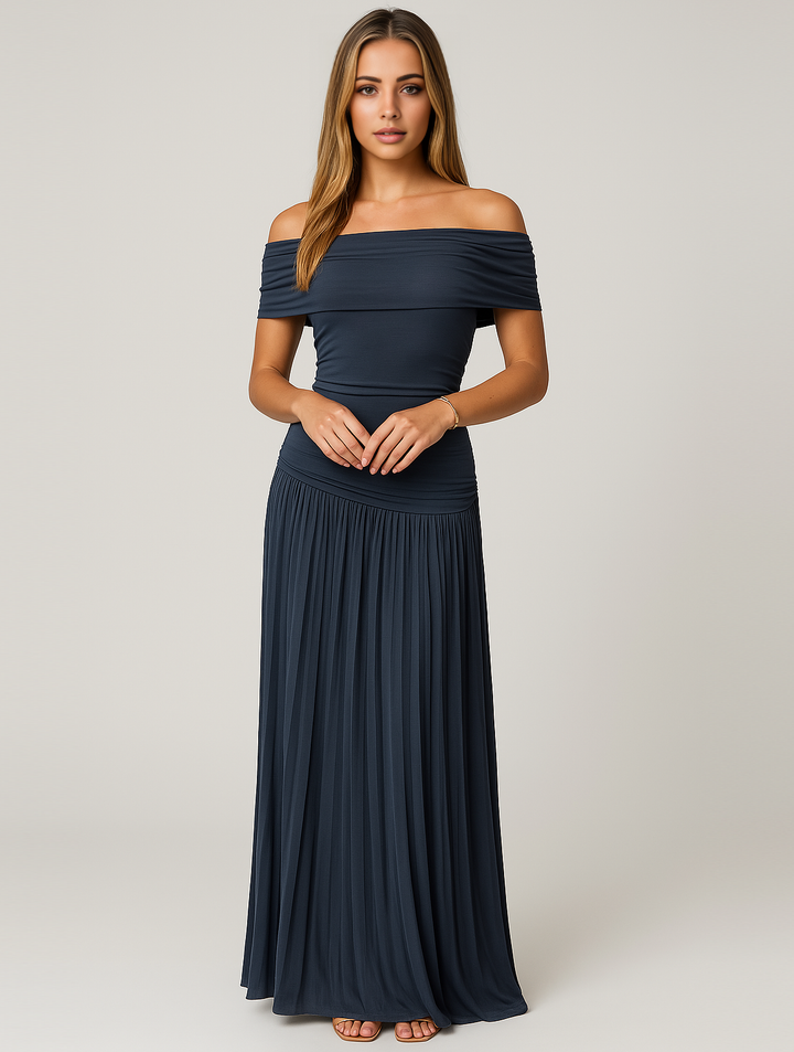 Sophia | Women's Wedding Guest Dresses With Off-Shoulder Design And Pleated Skirt | Elegant