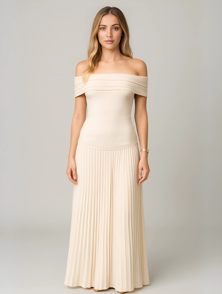 Sophia | Women's Wedding Guest Dresses With Off-Shoulder Design And Pleated Skirt | Elegant