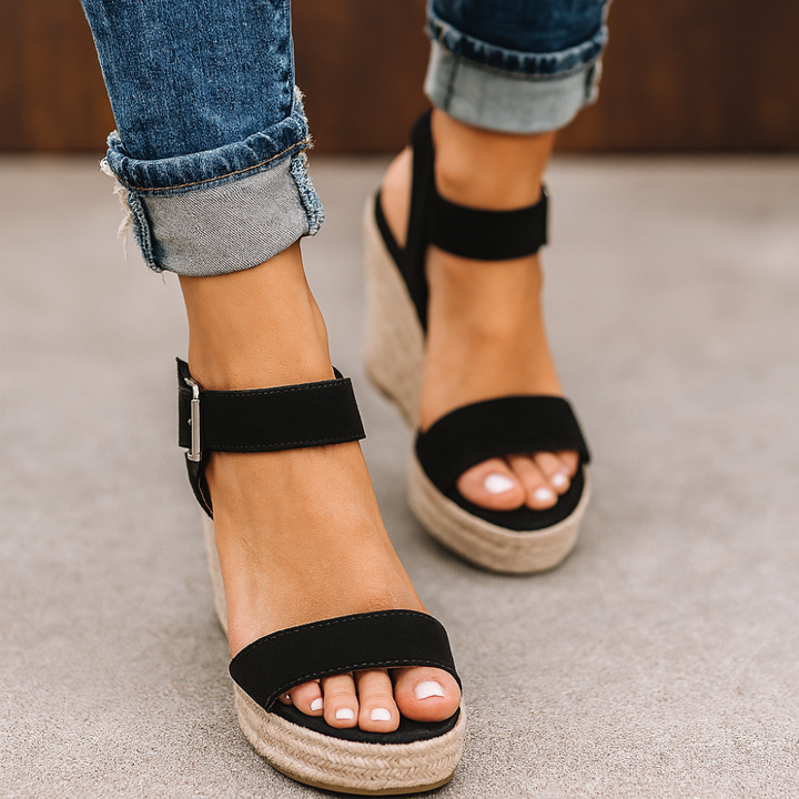 Sophia | Women's Wedge Sandals With Ankle Buckle And Open-Toe Design | Summer
