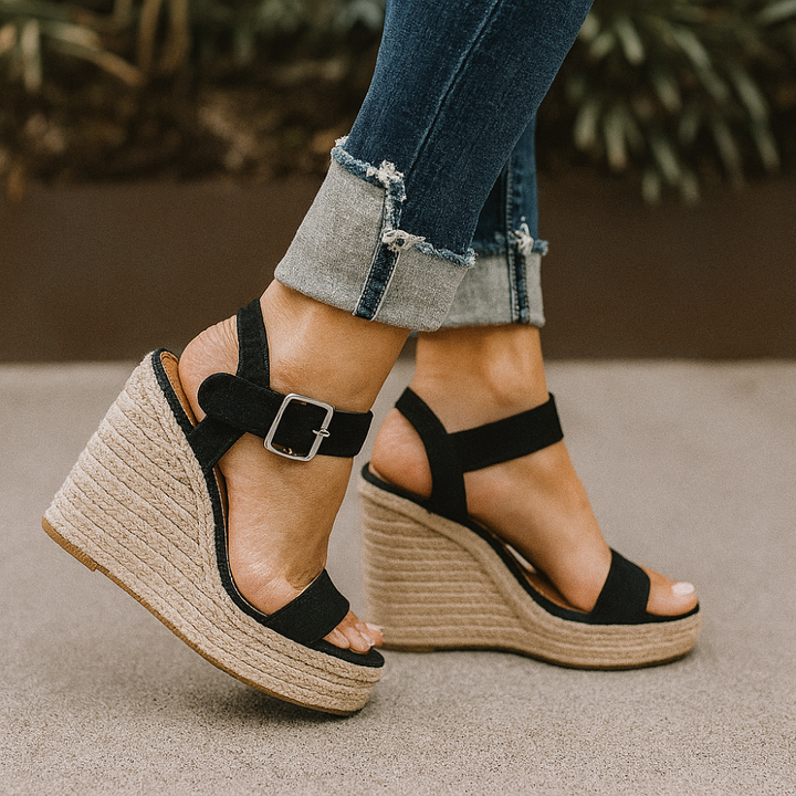Sophia | Women's Wedge Sandals With Ankle Buckle And Open-Toe Design | Summer