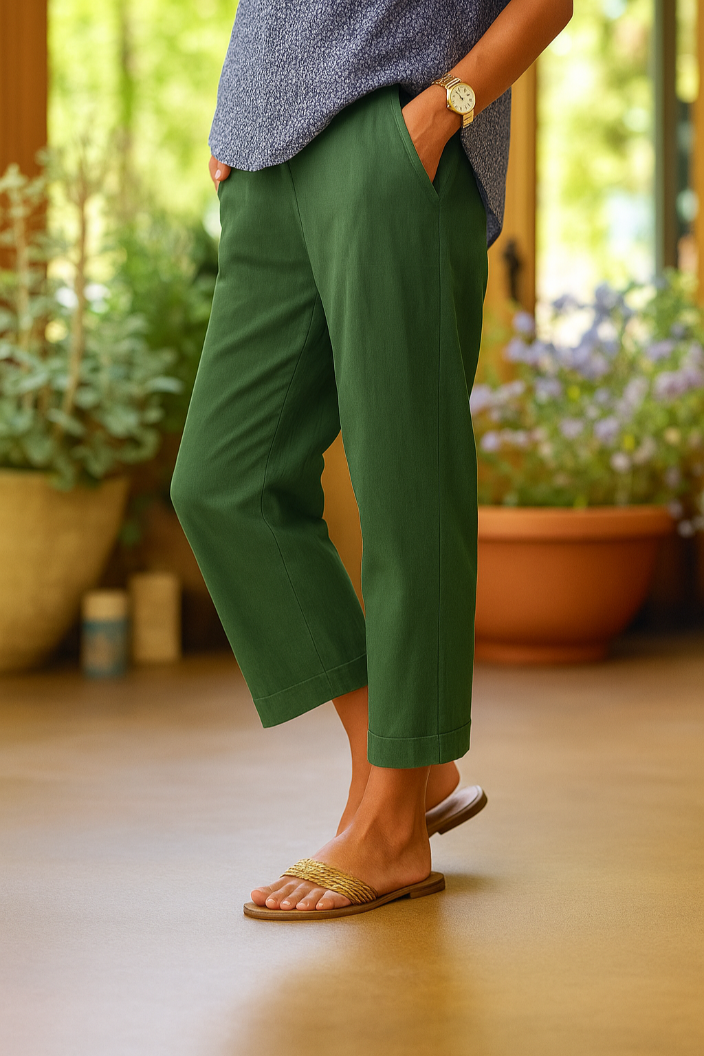 Sutton | Women's Linen Cropped Straight-Leg Pants