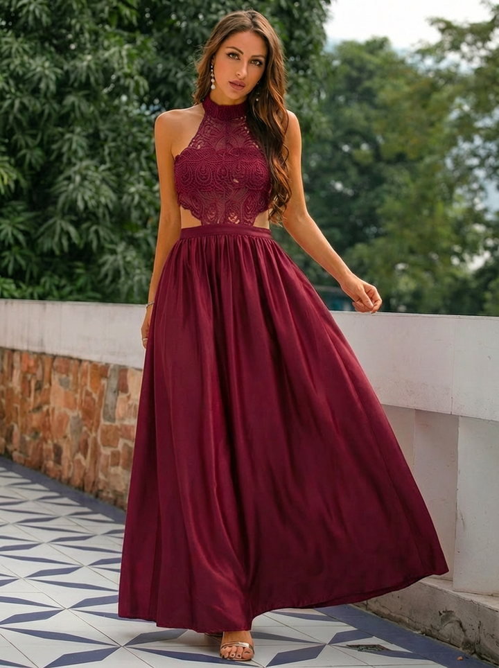 Charlotte | Women's Wedding Guest Dresses With Halter Neckline And Lace Bodice | Romantic